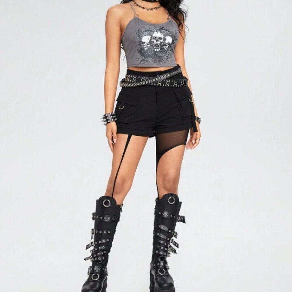 🩳 Academia Solid Flap Pocket Black Corduroy Cargo Shorts, size Large - Picture 2 of 9